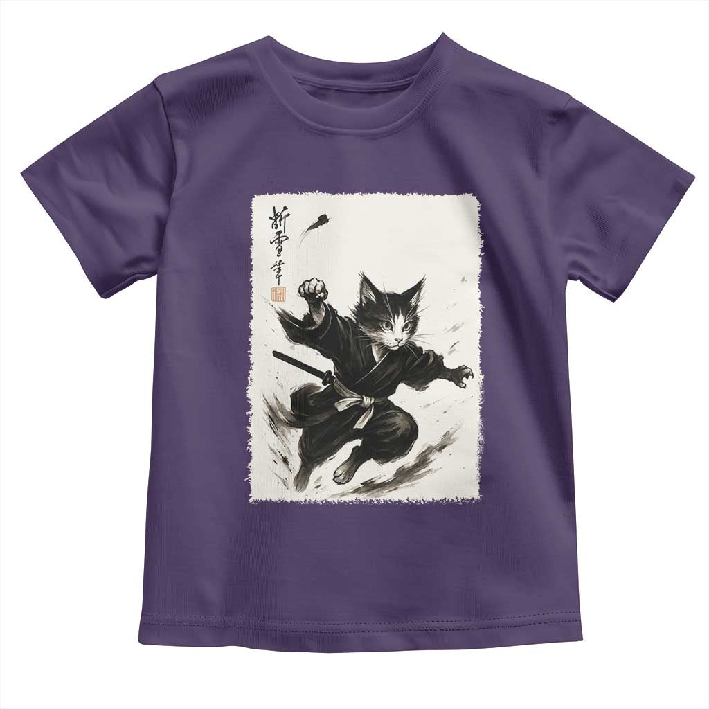 Samurai Cat Toddler T Shirt Japanese Sumie Cat Warrior Art TS12 Purple Print Your Wear