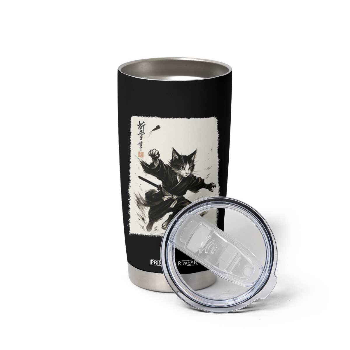 Samurai Cat Tumbler Cup Japanese Sumie Cat Warrior Art TS12 Print Your Wear