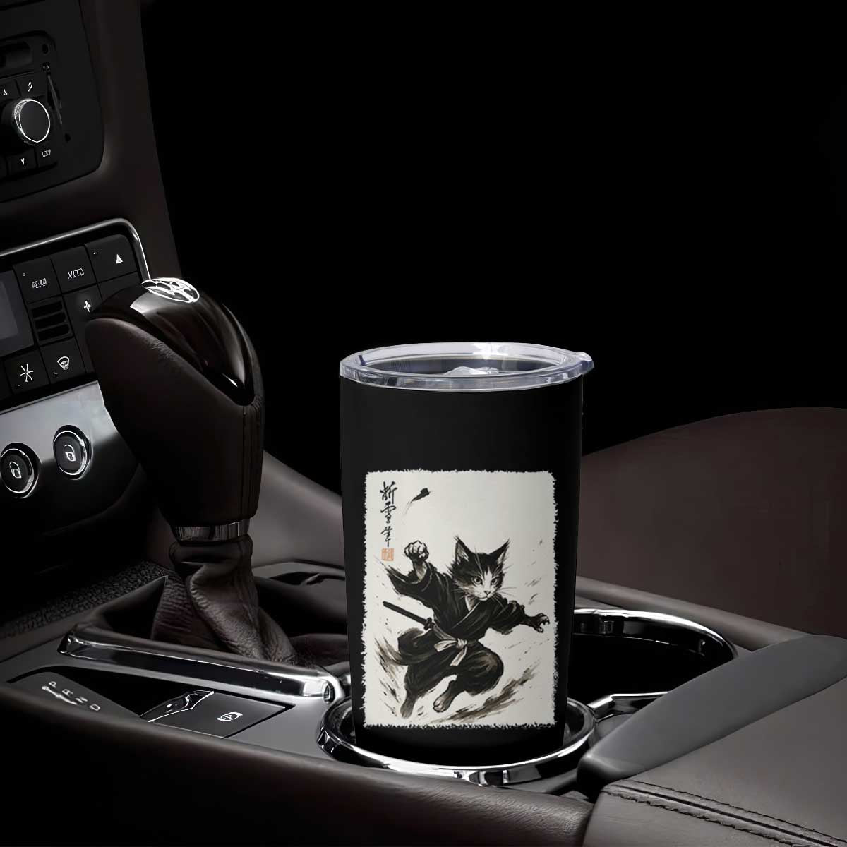 Samurai Cat Tumbler Cup Japanese Sumie Cat Warrior Art TS12 Print Your Wear