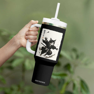 Samurai Cat Tumbler With Handle Japanese Sumie Cat Warrior Art TS12 Print Your Wear