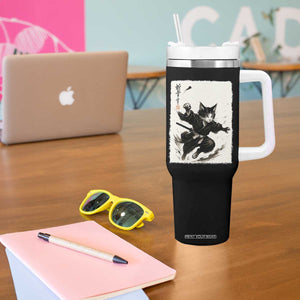 Samurai Cat Tumbler With Handle Japanese Sumie Cat Warrior Art TS12 Print Your Wear