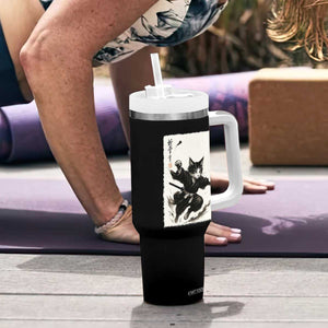 Samurai Cat Tumbler With Handle Japanese Sumie Cat Warrior Art TS12 Print Your Wear
