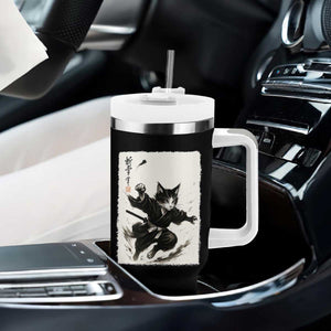Samurai Cat Tumbler With Handle Japanese Sumie Cat Warrior Art TS12 Print Your Wear