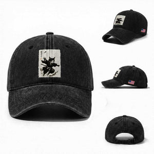 Samurai Cat Washed Cotton Baseball Cap Japanese Sumie Cat Warrior Art TS12 Washed Cap Universal Fit Black Print Your Wear