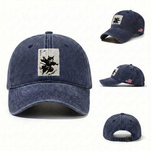 Samurai Cat Washed Cotton Baseball Cap Japanese Sumie Cat Warrior Art TS12 Washed Cap Universal Fit Navy Print Your Wear