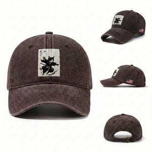 Samurai Cat Washed Cotton Baseball Cap Japanese Sumie Cat Warrior Art TS12 Washed Cap Universal Fit Dark Brown Print Your Wear