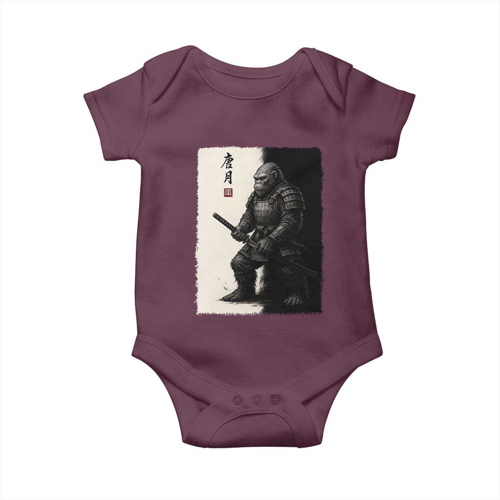Samurai Bigfoot Baby Onesie Japanese Vintage Graphic Sumie Warrior Art TS12 Maroon Print Your Wear