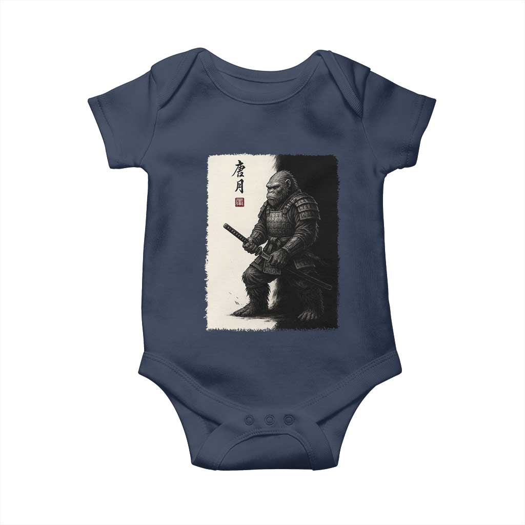 Samurai Bigfoot Baby Onesie Japanese Vintage Graphic Sumie Warrior Art TS12 Navy Print Your Wear
