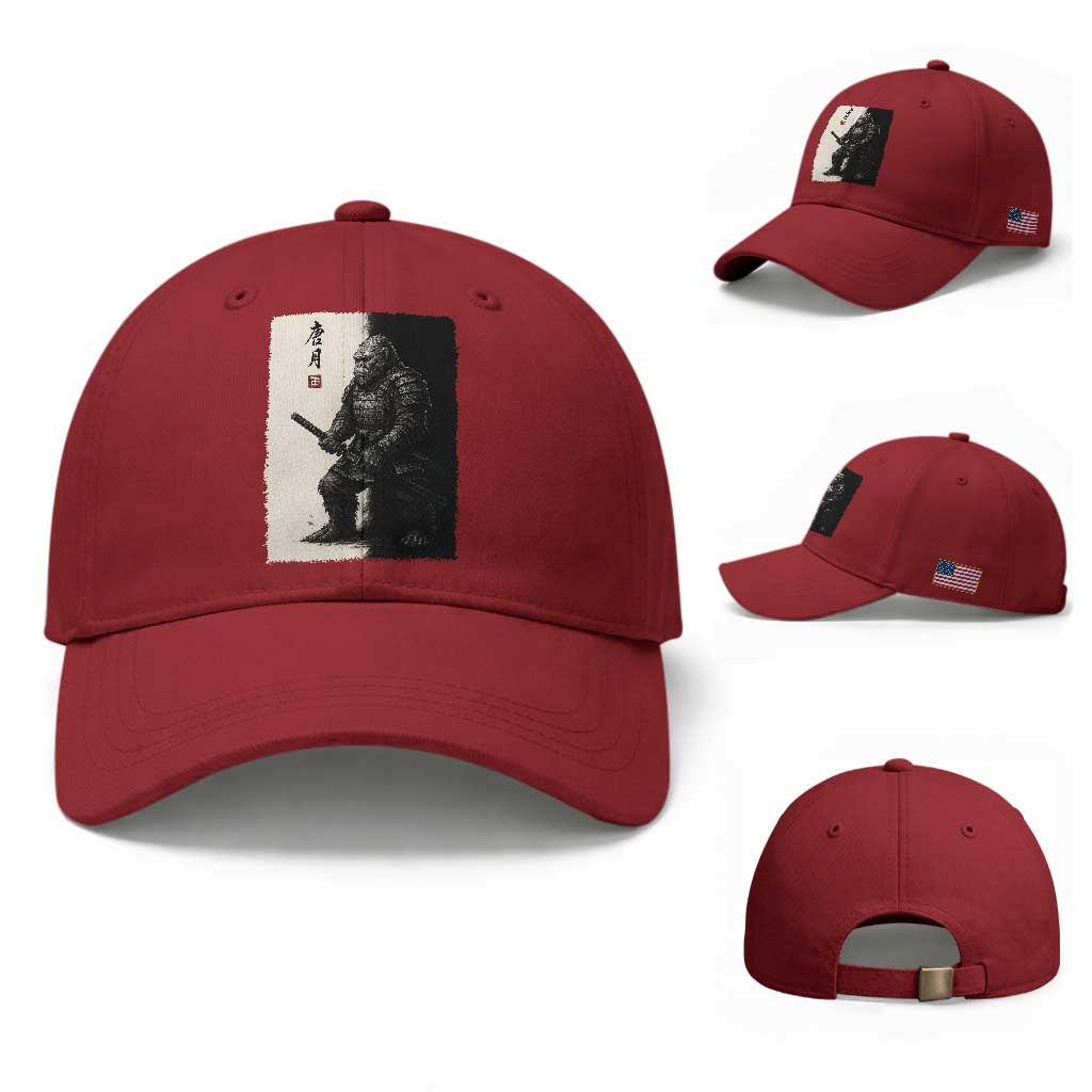 Samurai Bigfoot Baseball Cap Japanese Vintage Graphic Sumie Warrior Art TS12 Baseball Cap Universal Fit Cherry Red Print Your Wear