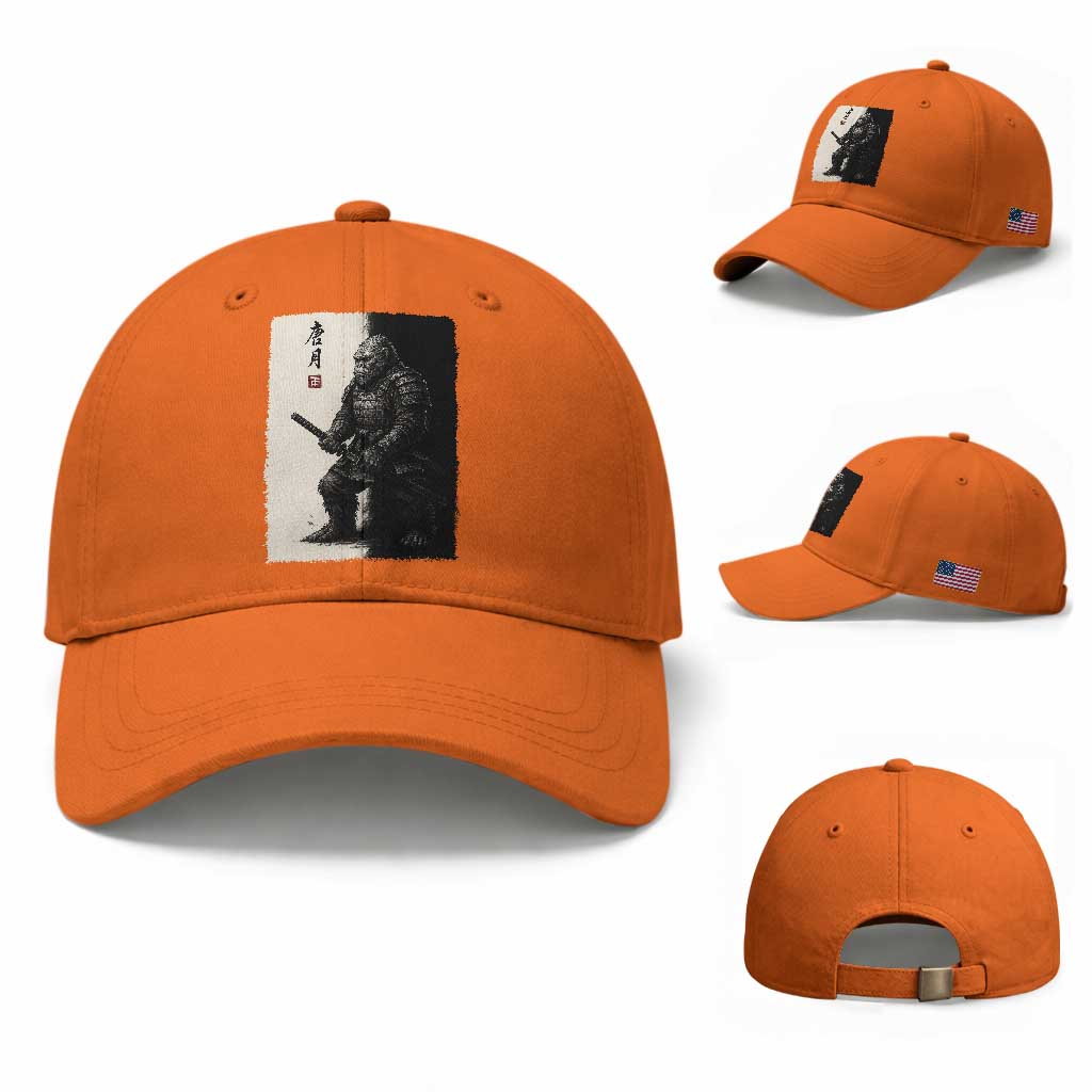 Samurai Bigfoot Baseball Cap Japanese Vintage Graphic Sumie Warrior Art TS12 Baseball Cap Universal Fit Orange Print Your Wear