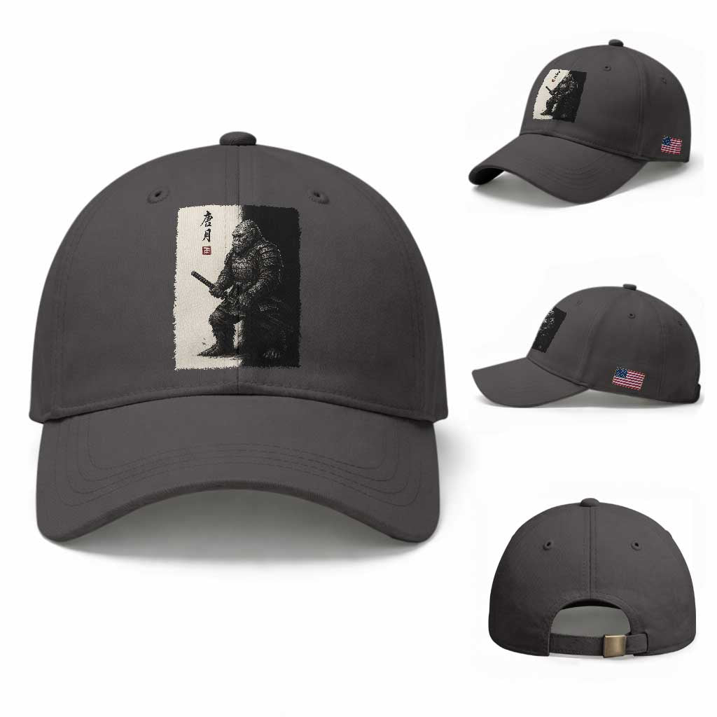 Samurai Bigfoot Baseball Cap Japanese Vintage Graphic Sumie Warrior Art TS12 Baseball Cap Universal Fit Dark Gray Print Your Wear