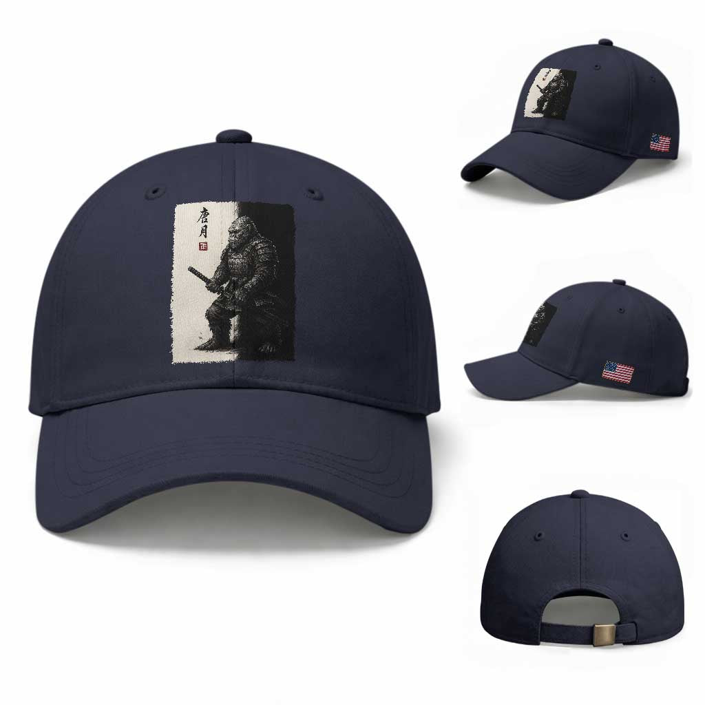 Samurai Bigfoot Baseball Cap Japanese Vintage Graphic Sumie Warrior Art TS12 Baseball Cap Universal Fit Navy Print Your Wear