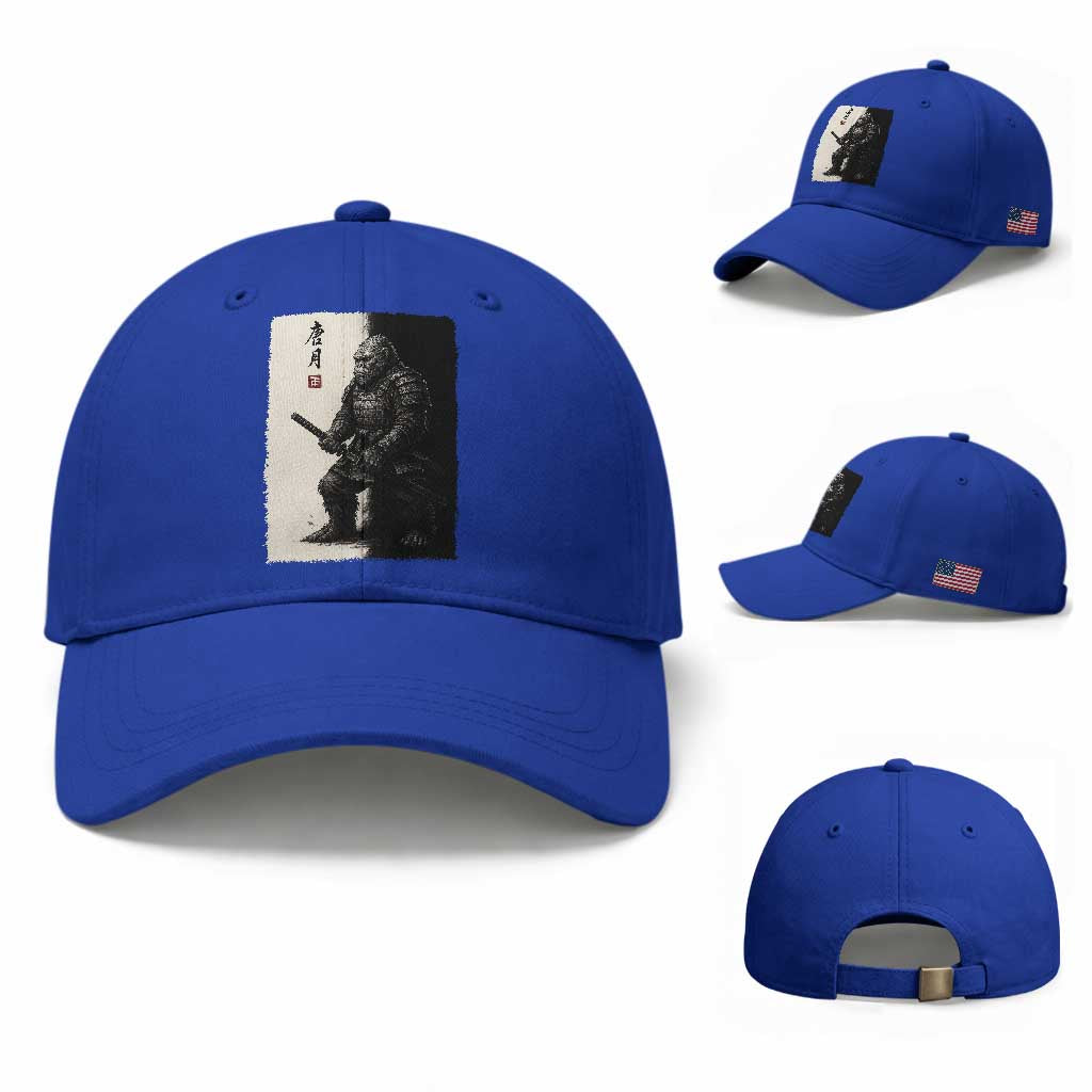Samurai Bigfoot Baseball Cap Japanese Vintage Graphic Sumie Warrior Art TS12 Baseball Cap Universal Fit Royal Blue Print Your Wear