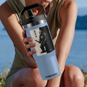 Samurai Bigfoot Flip Straw Tumbler Japanese Vintage Graphic Sumie Warrior Art TS12 One Size: 30 oz Light Blue Print Your Wear