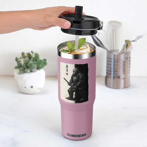 Samurai Bigfoot Flip Straw Tumbler Japanese Vintage Graphic Sumie Warrior Art TS12 One Size: 30 oz Light Pink Print Your Wear