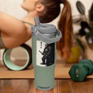 Samurai Bigfoot Flip Straw Tumbler Japanese Vintage Graphic Sumie Warrior Art TS12 One Size: 30 oz Moss Green Print Your Wear