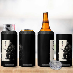 Samurai Bigfoot 4 in 1 Can Cooler Tumbler Japanese Vintage Graphic Sumie Warrior Art TS12 Print Your Wear