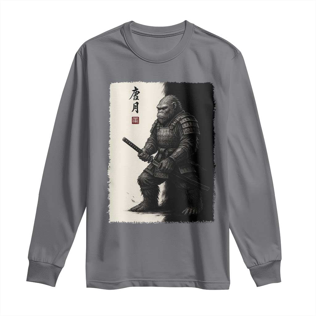 Samurai Bigfoot Long Sleeve Shirt Japanese Vintage Graphic Sumie Warrior Art TS12 Charcoal Print Your Wear
