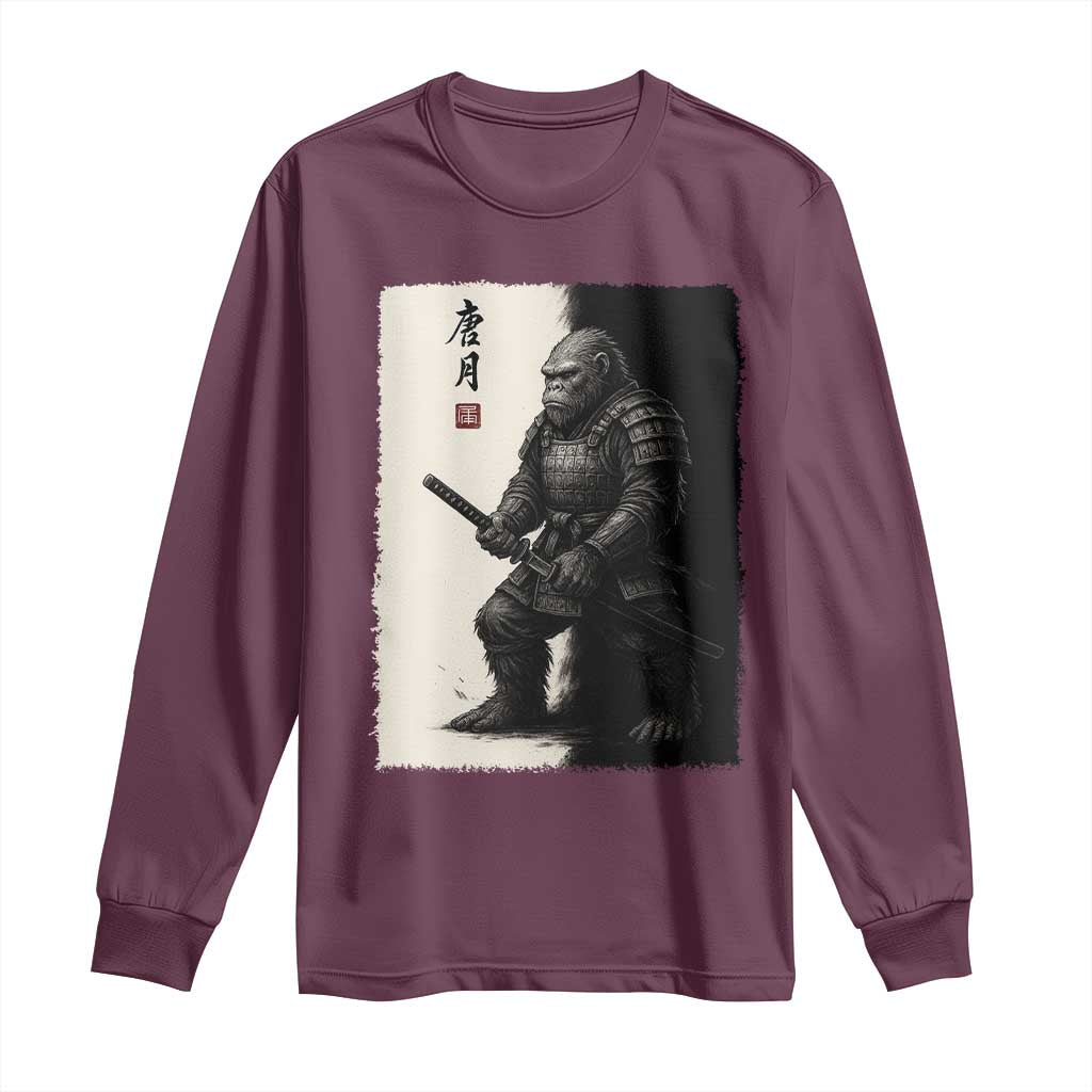 Samurai Bigfoot Long Sleeve Shirt Japanese Vintage Graphic Sumie Warrior Art TS12 Maroon Print Your Wear