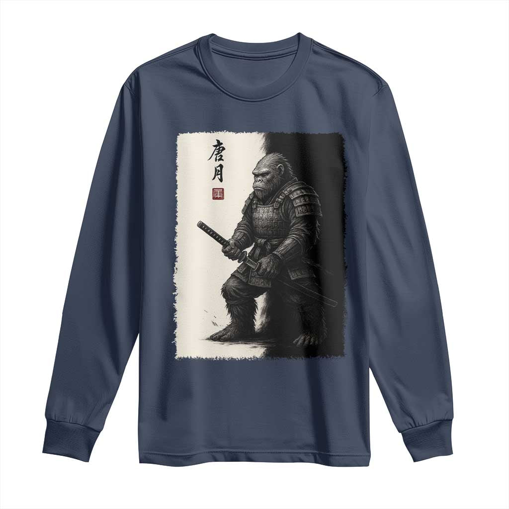 Samurai Bigfoot Long Sleeve Shirt Japanese Vintage Graphic Sumie Warrior Art TS12 Navy Print Your Wear