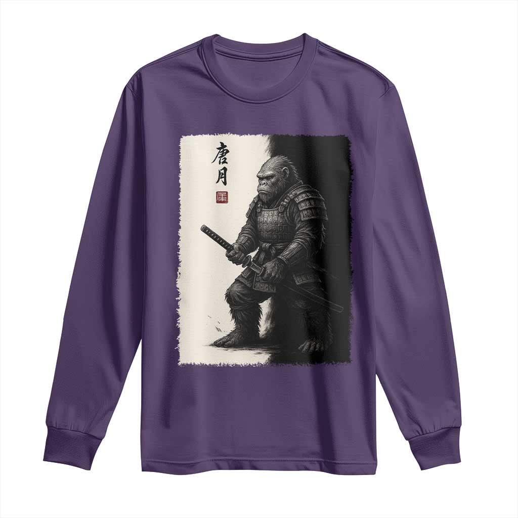 Samurai Bigfoot Long Sleeve Shirt Japanese Vintage Graphic Sumie Warrior Art TS12 Purple Print Your Wear