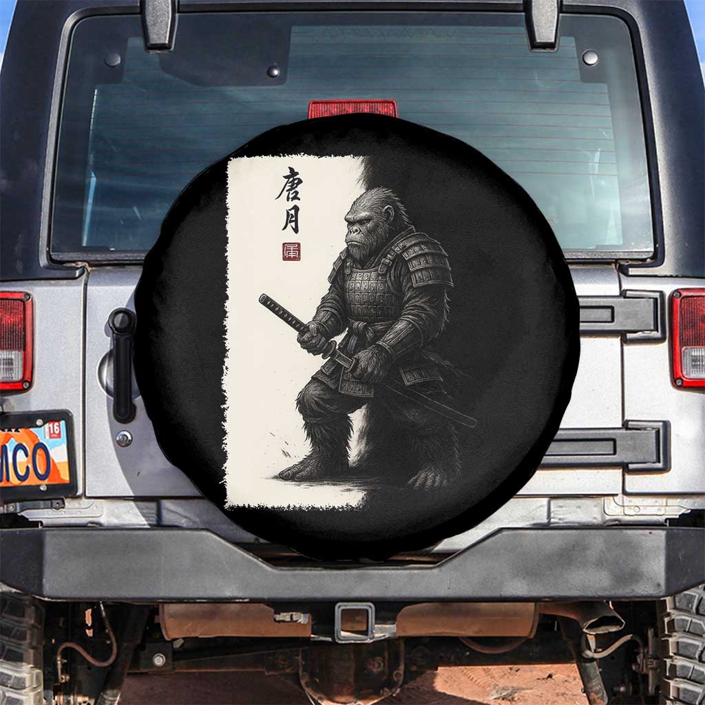 Samurai Bigfoot Spare Tire Cover Japanese Vintage Graphic Sumie Warrior Art TS12 No hole Black Print Your Wear