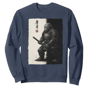 Samurai Bigfoot Sweatshirt Japanese Vintage Graphic Sumie Warrior Art TS12 Navy Print Your Wear