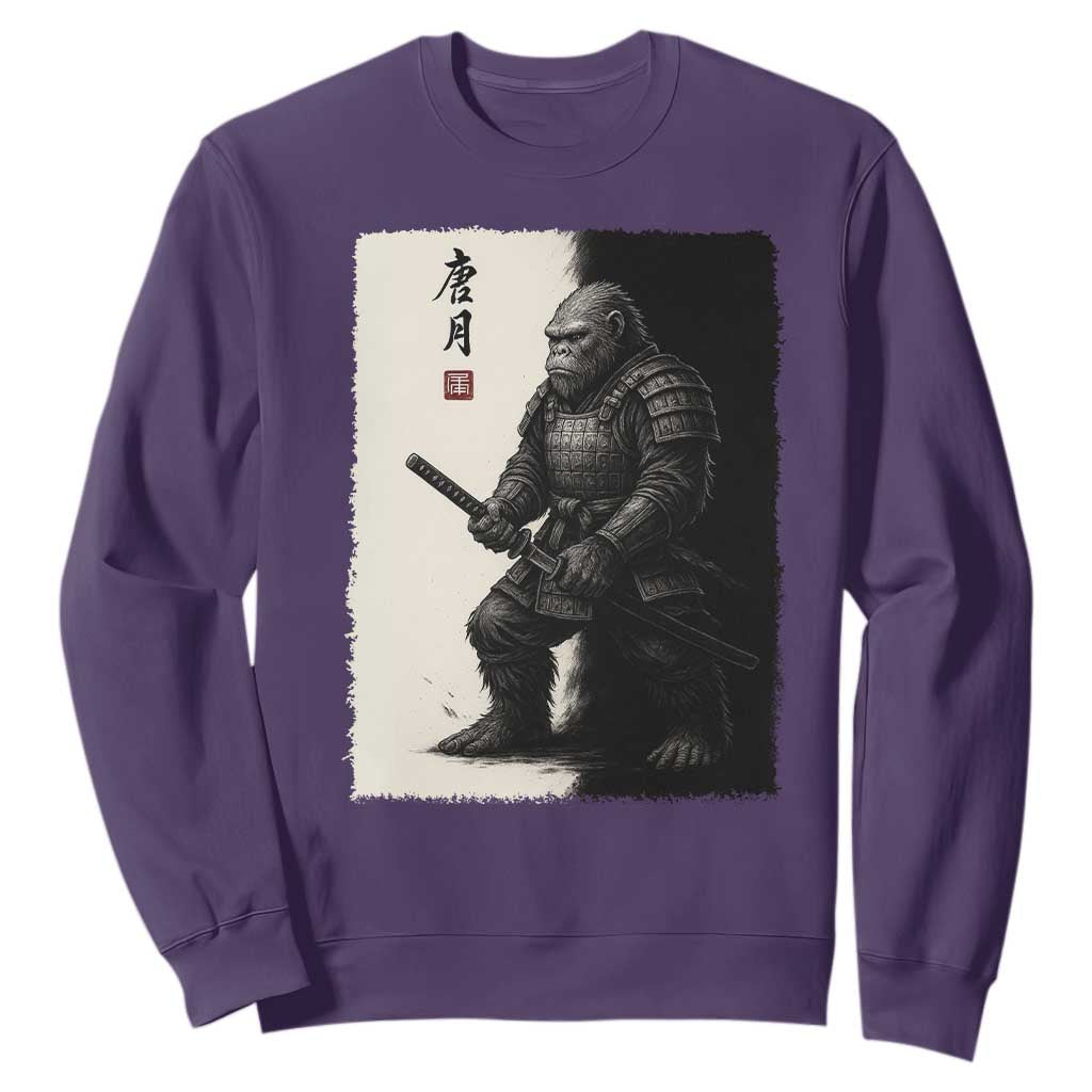 Samurai Bigfoot Sweatshirt Japanese Vintage Graphic Sumie Warrior Art TS12 Purple Print Your Wear