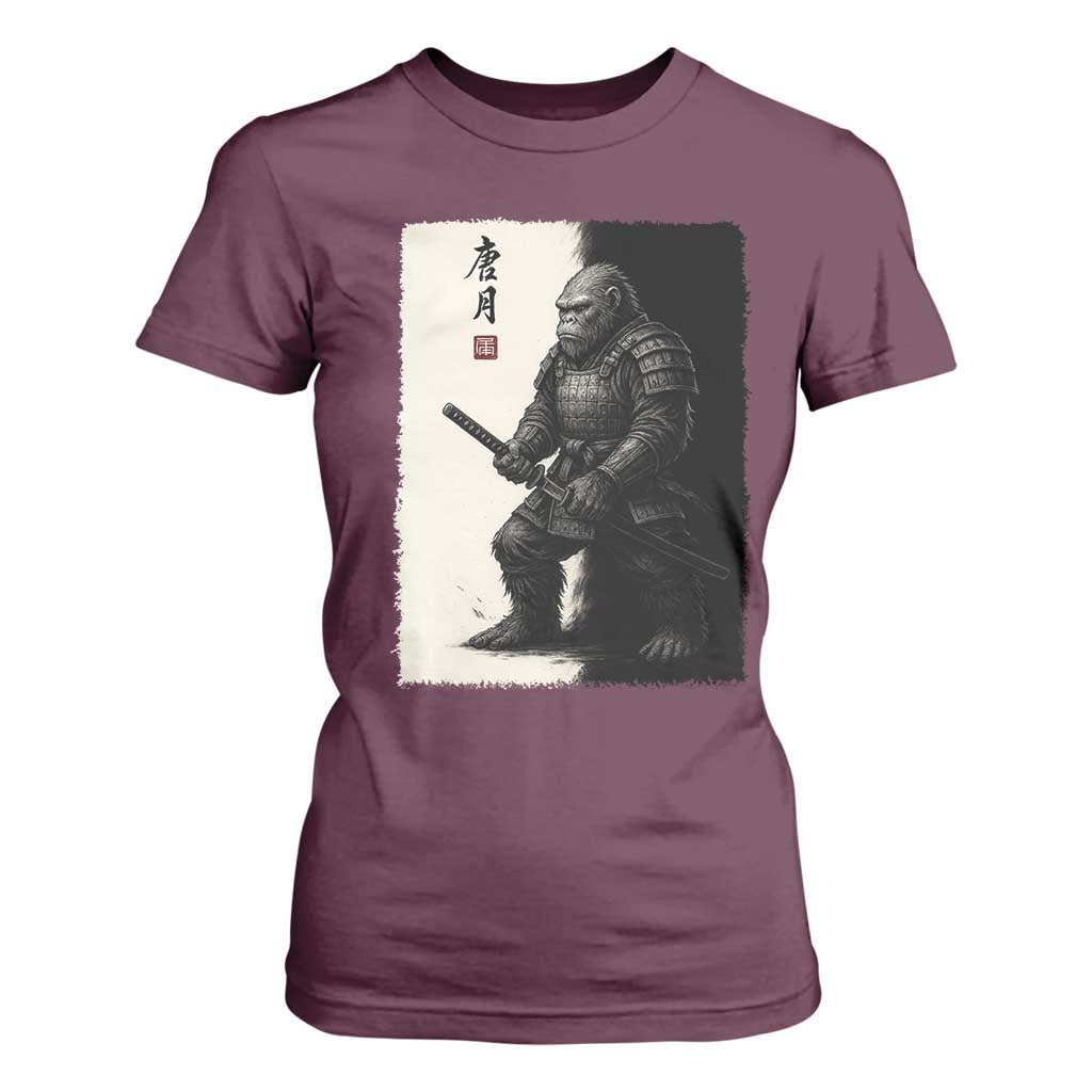 Samurai Bigfoot T Shirt For Women Japanese Vintage Graphic Sumie Warrior Art TS12 Maroon Print Your Wear