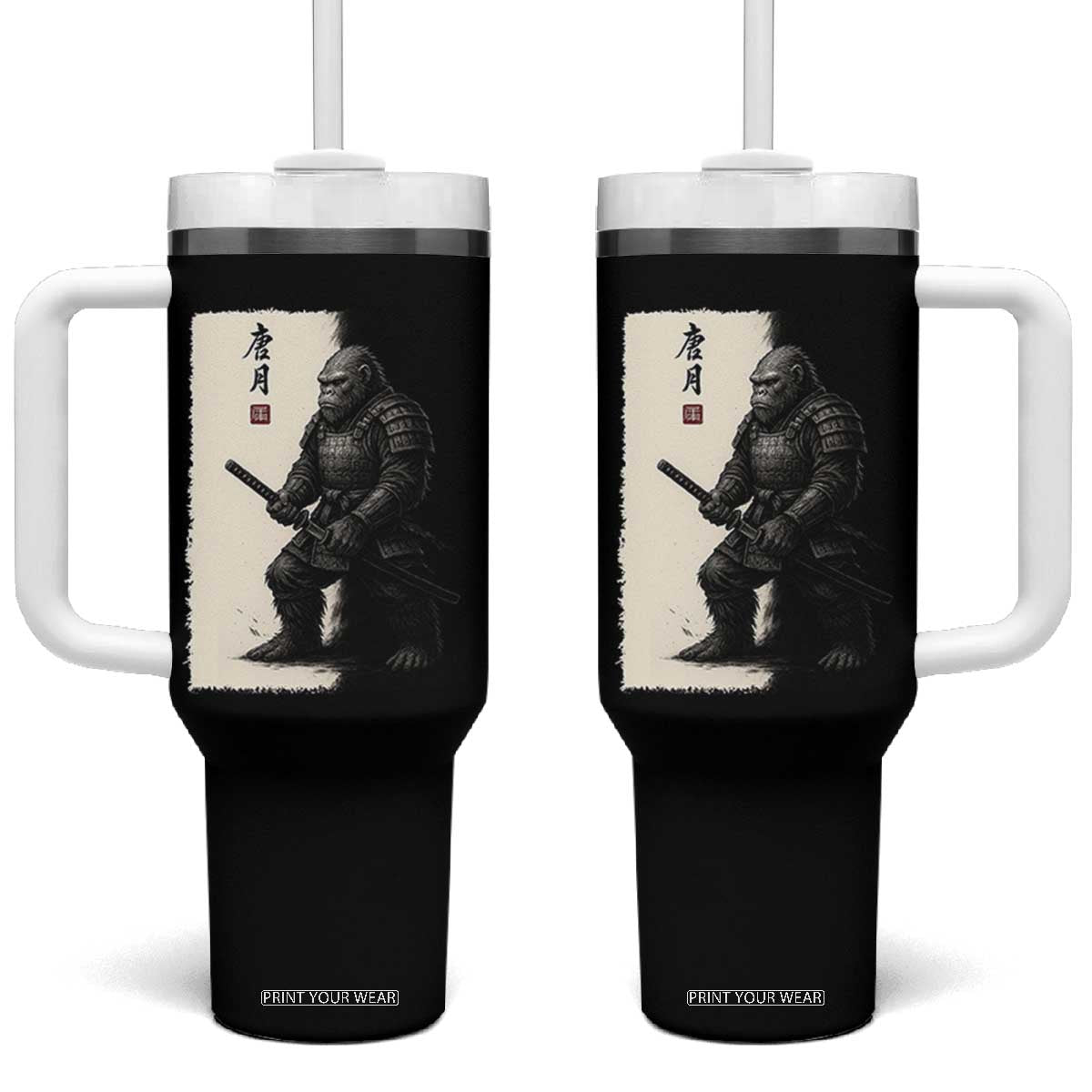 Samurai Bigfoot Tumbler With Handle Japanese Vintage Graphic Sumie Warrior Art TS12 One Size: 40 oz Black Print Your Wear