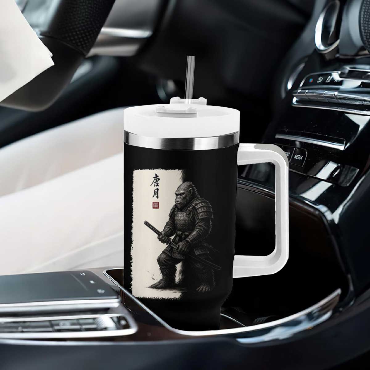 Samurai Bigfoot Tumbler With Handle Japanese Vintage Graphic Sumie Warrior Art TS12 Print Your Wear