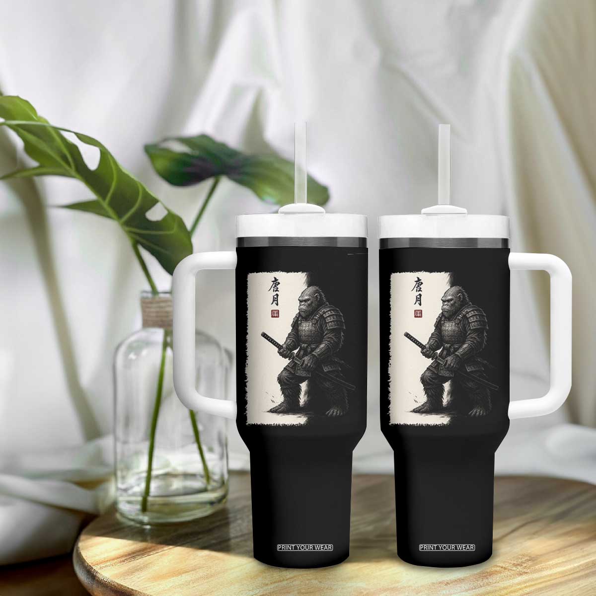 Samurai Bigfoot Tumbler With Handle Japanese Vintage Graphic Sumie Warrior Art TS12 Print Your Wear