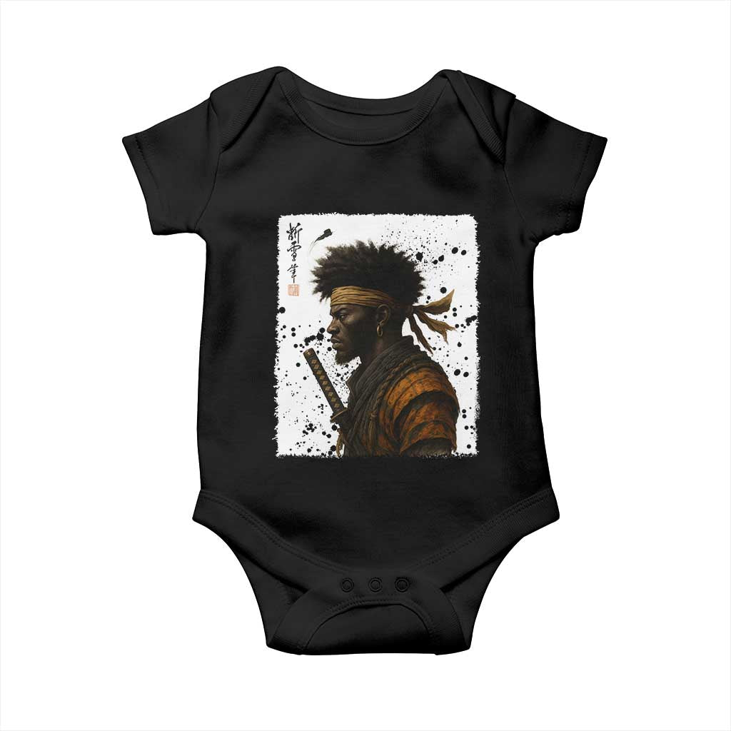 Afro American Samurai Baby Onesie Japanese Vintage Graphic Sumie Katana TS12 Black Print Your Wear