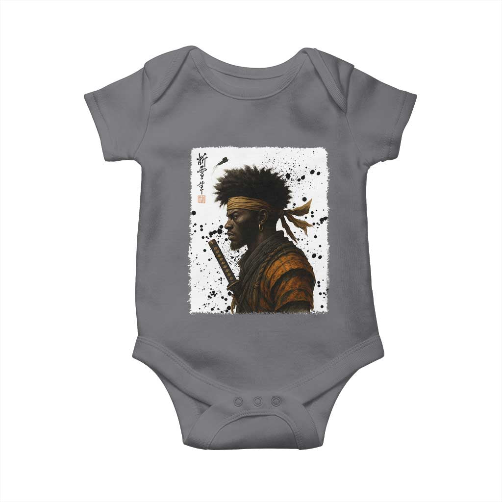 Afro American Samurai Baby Onesie Japanese Vintage Graphic Sumie Katana TS12 Charcoal Print Your Wear