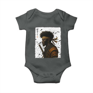 Afro American Samurai Baby Onesie Japanese Vintage Graphic Sumie Katana TS12 Dark Heather Print Your Wear