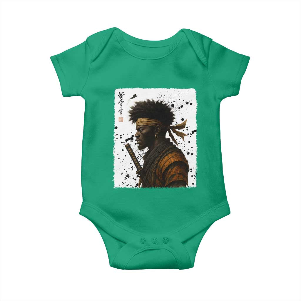 Afro American Samurai Baby Onesie Japanese Vintage Graphic Sumie Katana TS12 Irish Green Print Your Wear