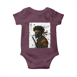 Afro American Samurai Baby Onesie Japanese Vintage Graphic Sumie Katana TS12 Maroon Print Your Wear