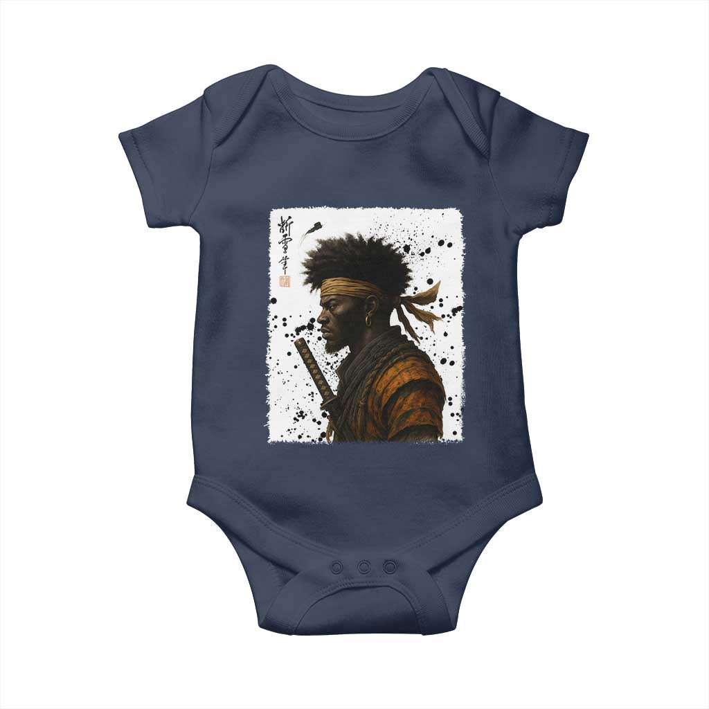 Afro American Samurai Baby Onesie Japanese Vintage Graphic Sumie Katana TS12 Navy Print Your Wear