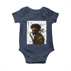 Afro American Samurai Baby Onesie Japanese Vintage Graphic Sumie Katana TS12 Navy Print Your Wear