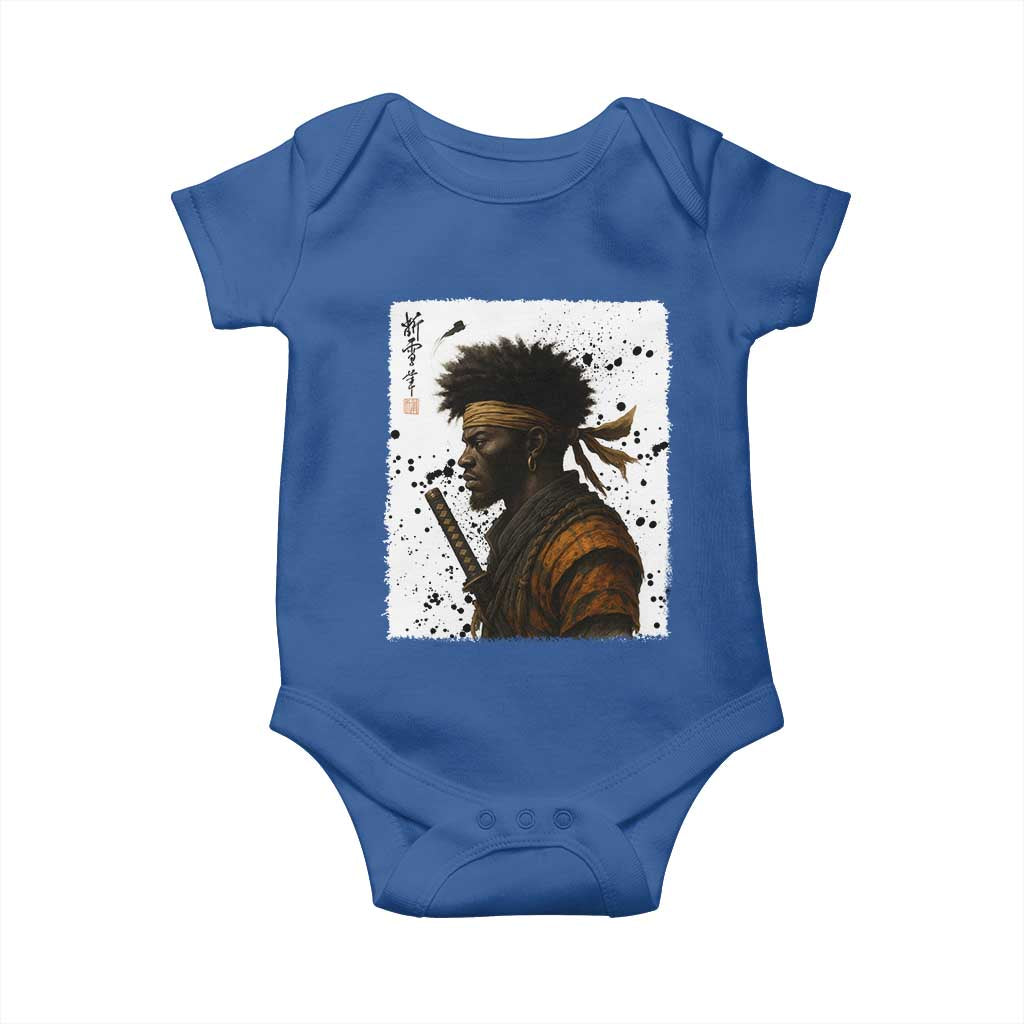 Afro American Samurai Baby Onesie Japanese Vintage Graphic Sumie Katana TS12 Royal Blue Print Your Wear