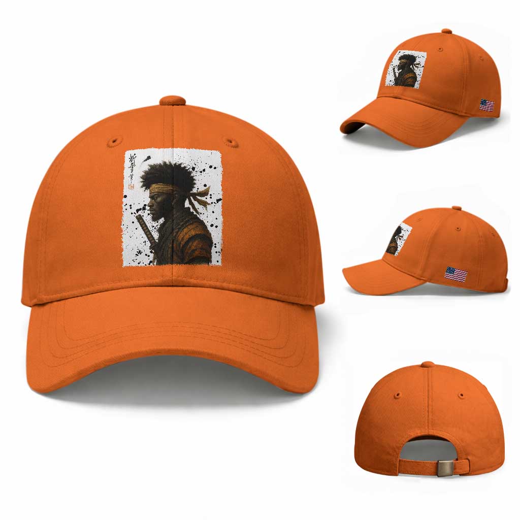 Afro American Samurai Baseball Cap Japanese Vintage Graphic Sumie Katana TS12 Baseball Cap Universal Fit Orange Print Your Wear