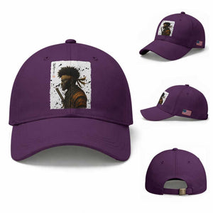 Afro American Samurai Baseball Cap Japanese Vintage Graphic Sumie Katana TS12 Baseball Cap Universal Fit Purple Print Your Wear