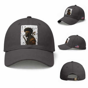 Afro American Samurai Baseball Cap Japanese Vintage Graphic Sumie Katana TS12 Baseball Cap Universal Fit Dark Gray Print Your Wear