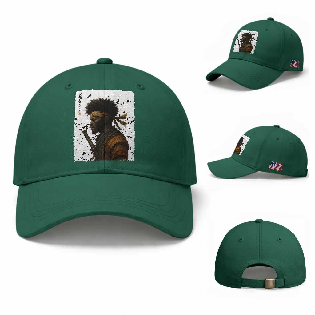 Afro American Samurai Baseball Cap Japanese Vintage Graphic Sumie Katana TS12 Baseball Cap Universal Fit Irish Green Print Your Wear