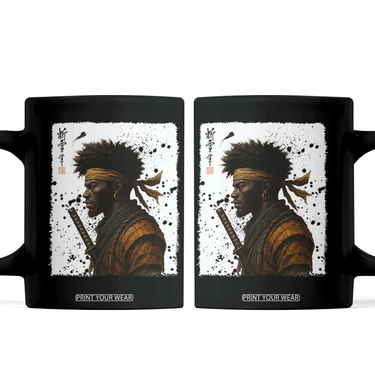 Afro American Samurai Coffee Mug Japanese Vintage Graphic Sumie Katana TS12 Black Print Your Wear
