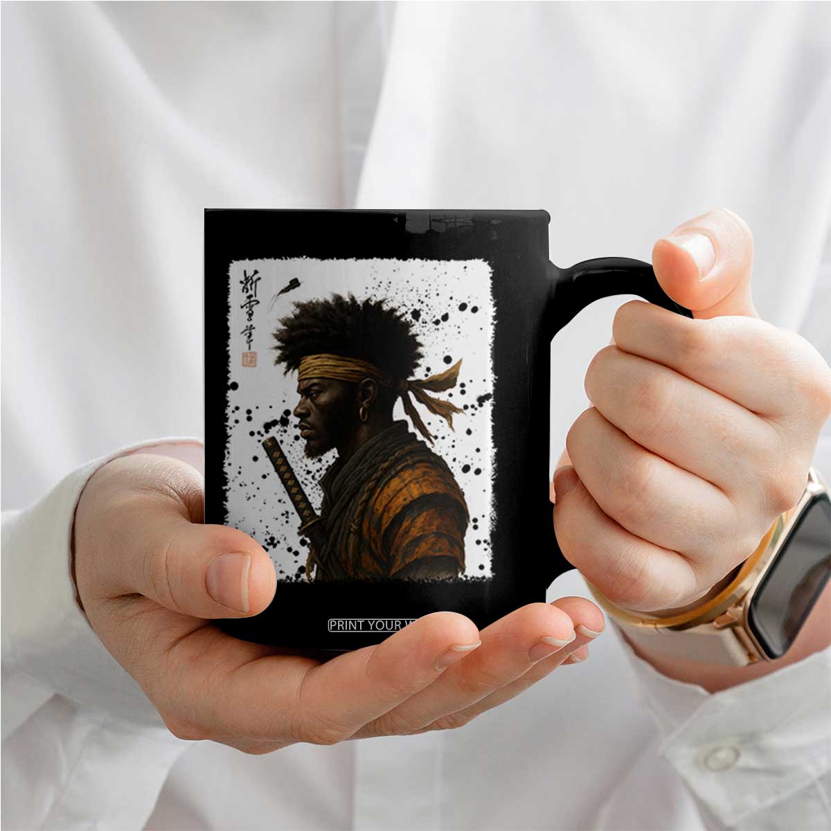 Afro American Samurai Coffee Mug Japanese Vintage Graphic Sumie Katana TS12 Print Your Wear