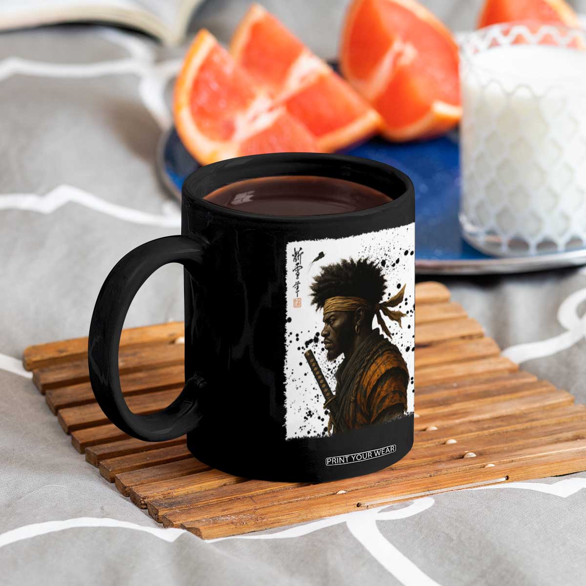 Afro American Samurai Coffee Mug Japanese Vintage Graphic Sumie Katana TS12 Print Your Wear