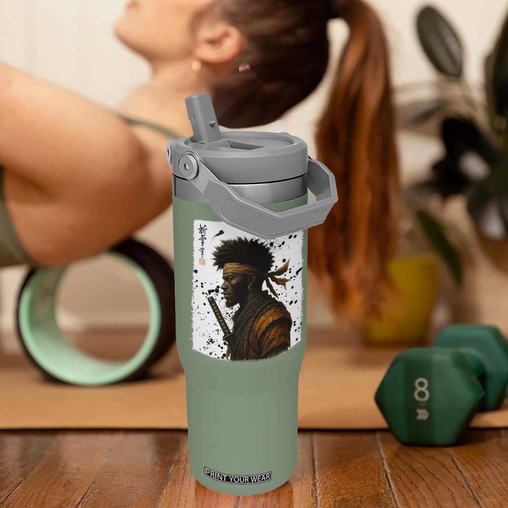 Afro American Samurai Flip Straw Tumbler Japanese Vintage Graphic Sumie Katana TS12 One Size: 30 oz Moss Green Print Your Wear
