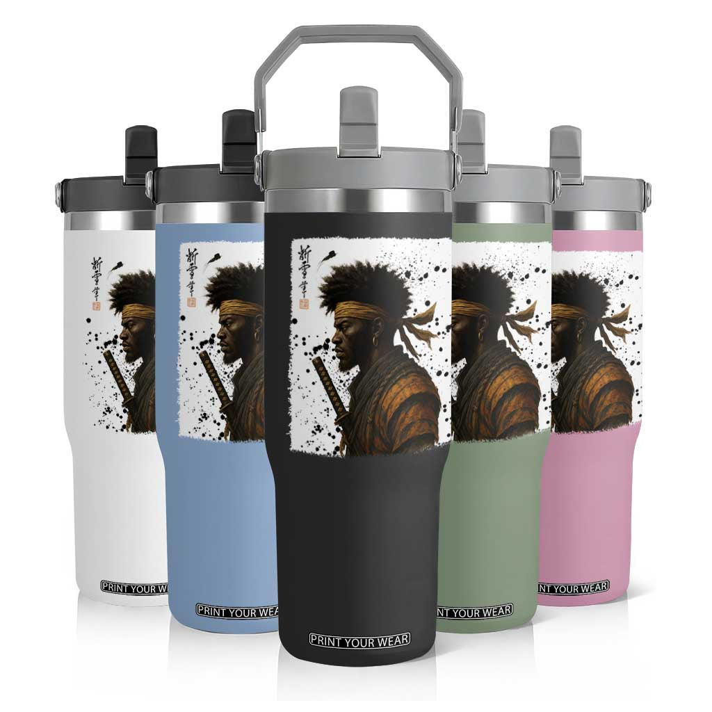 Afro American Samurai Flip Straw Tumbler Japanese Vintage Graphic Sumie Katana TS12 Print Your Wear