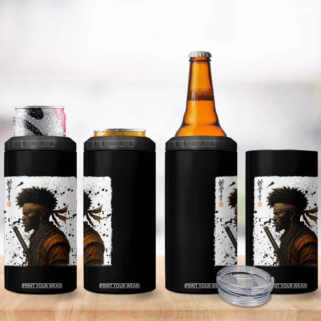 Afro American Samurai 4 in 1 Can Cooler Tumbler Japanese Vintage Graphic Sumie Katana TS12 Print Your Wear